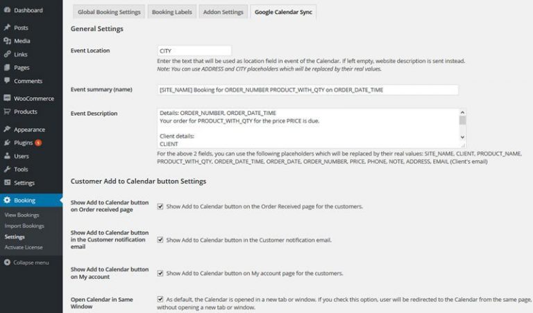 Google Calendar Sync Settings