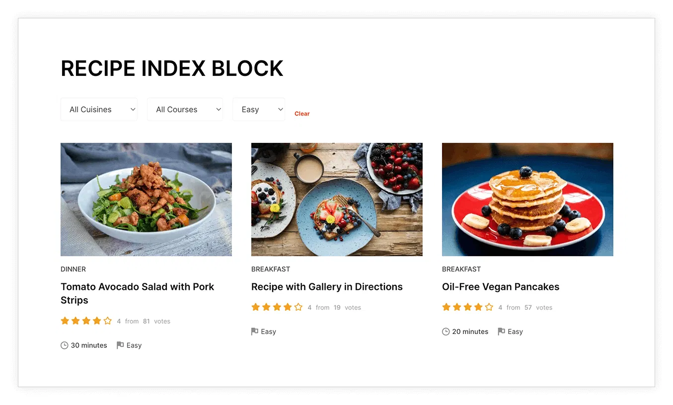 Recipe Index Block