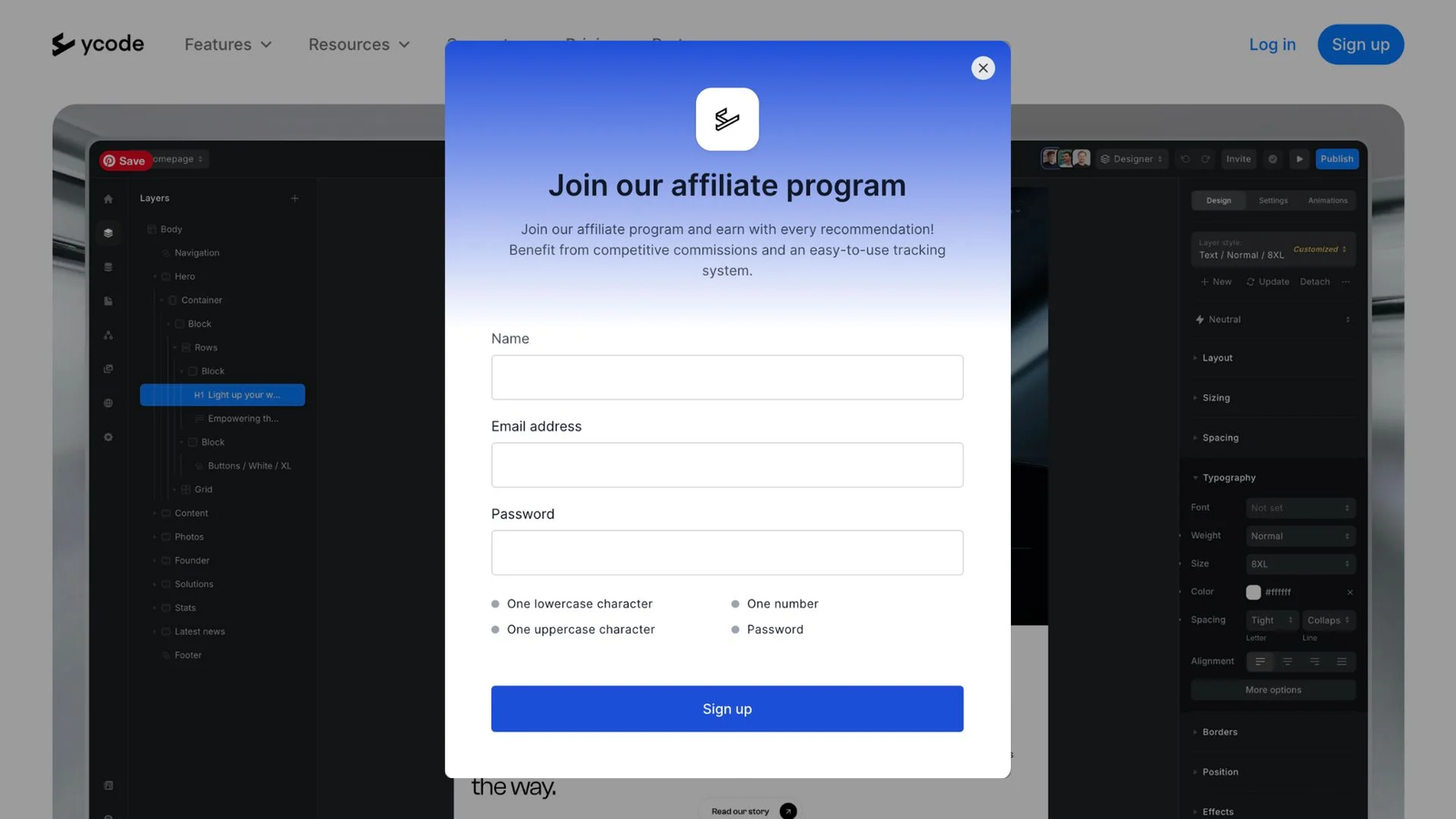 Partner Registration Popup