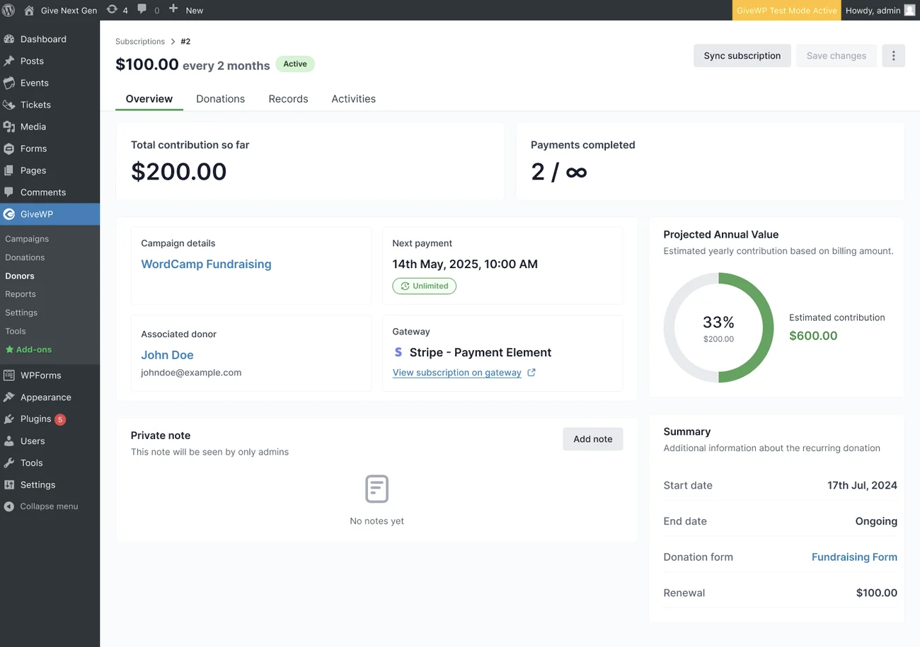 Subscription Details