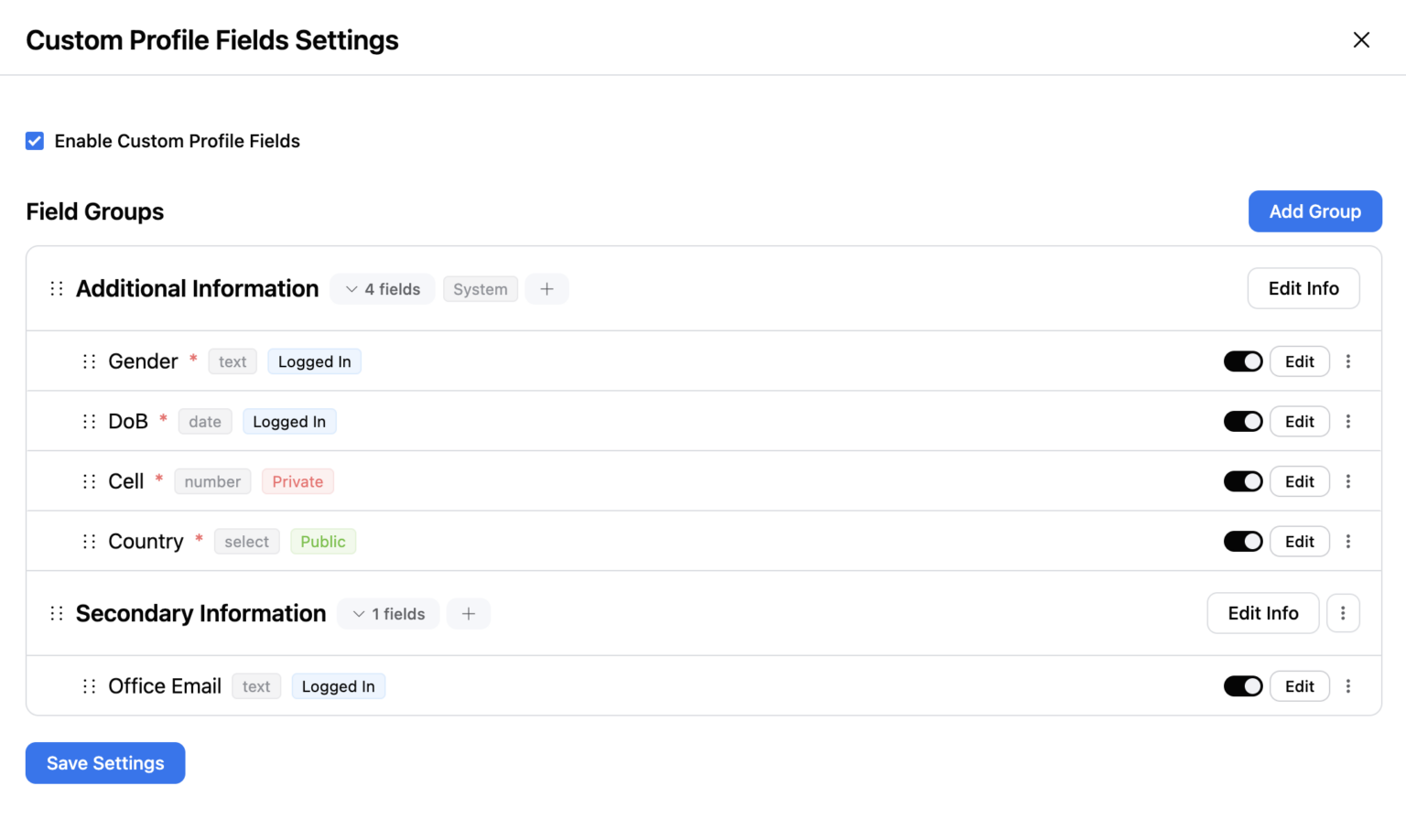 Custom Profile Fields