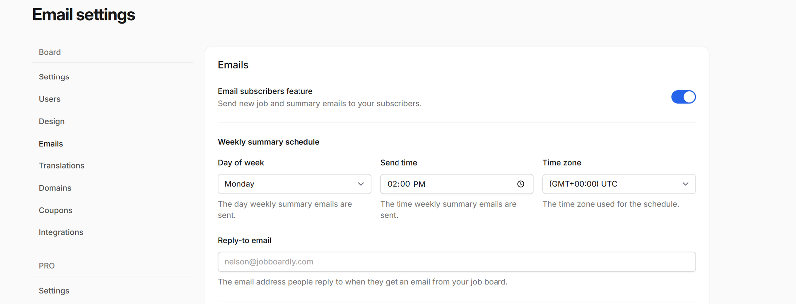 Weekly Summary Schedule
