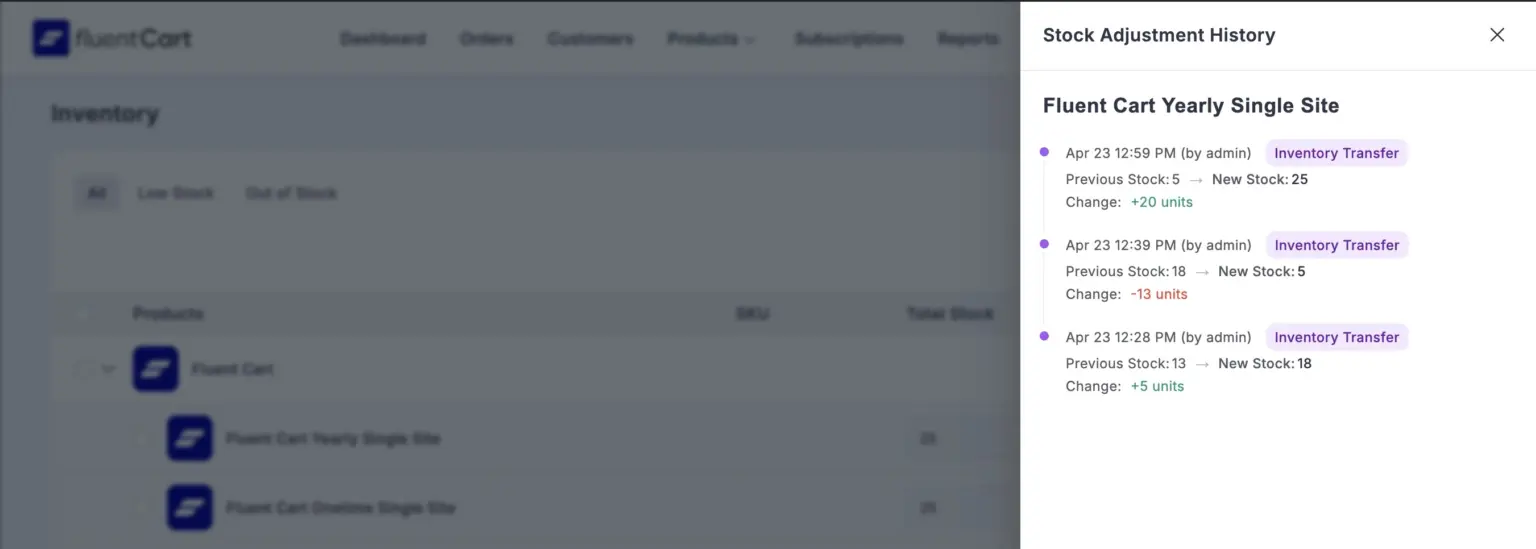 Stock Adjustment History