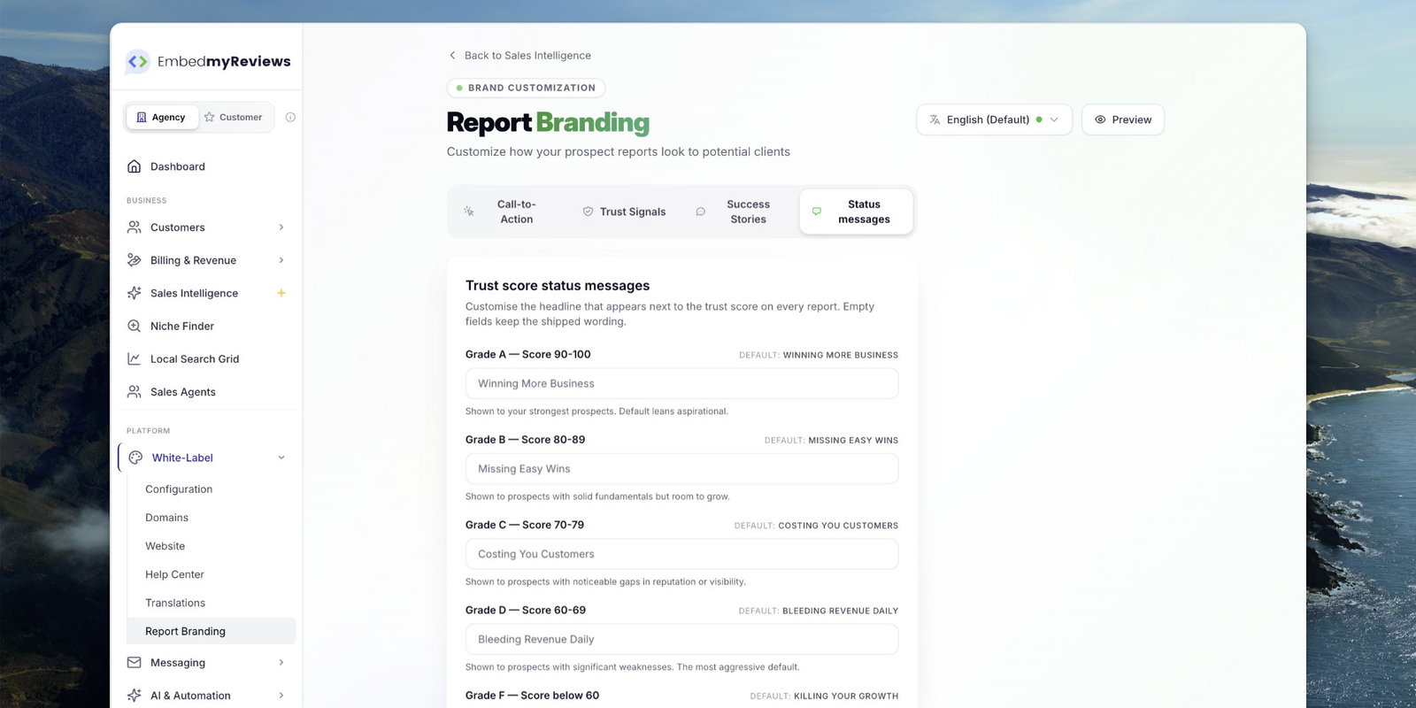 Trust Score Status Messages