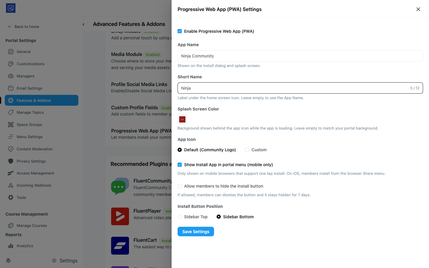 PWA Settings